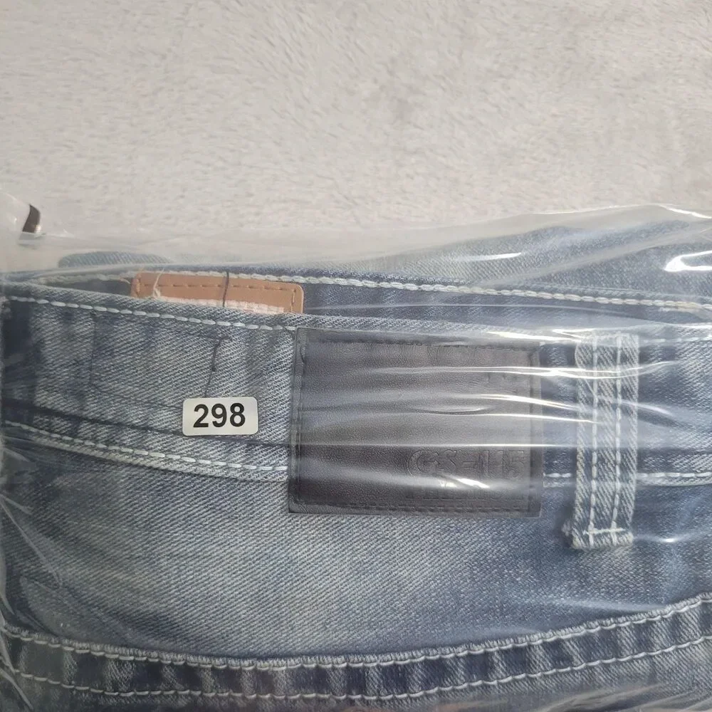 Guess GS-115 Premium Jeans Mens 38x32 Blue Med Wash Regular Straight Distressed